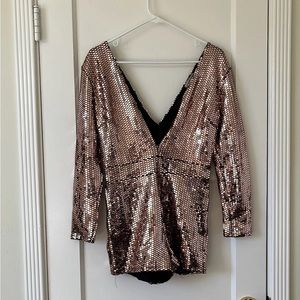 DISO ISO CHARLOTTE RUSSE GOLD SEQUIN ROMPER JUMPSUIT LONG SLEEVES XL